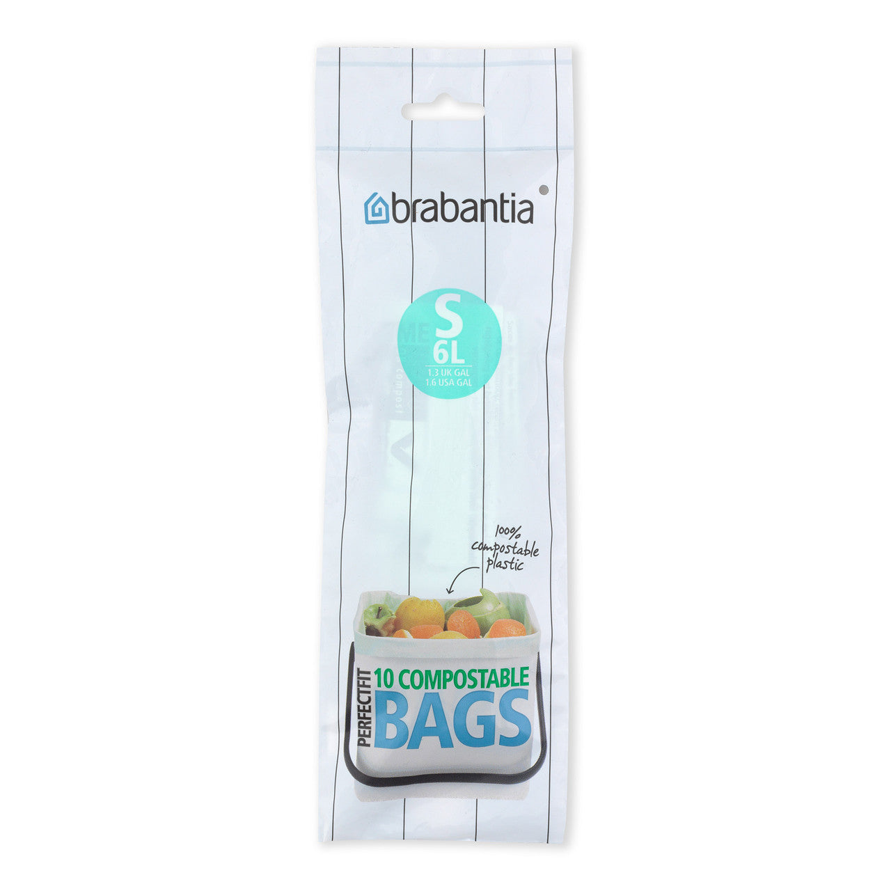 Brabantia Perfect Fit Compostable Bin Liner - Code S (6 Litre) 10 Bags Green