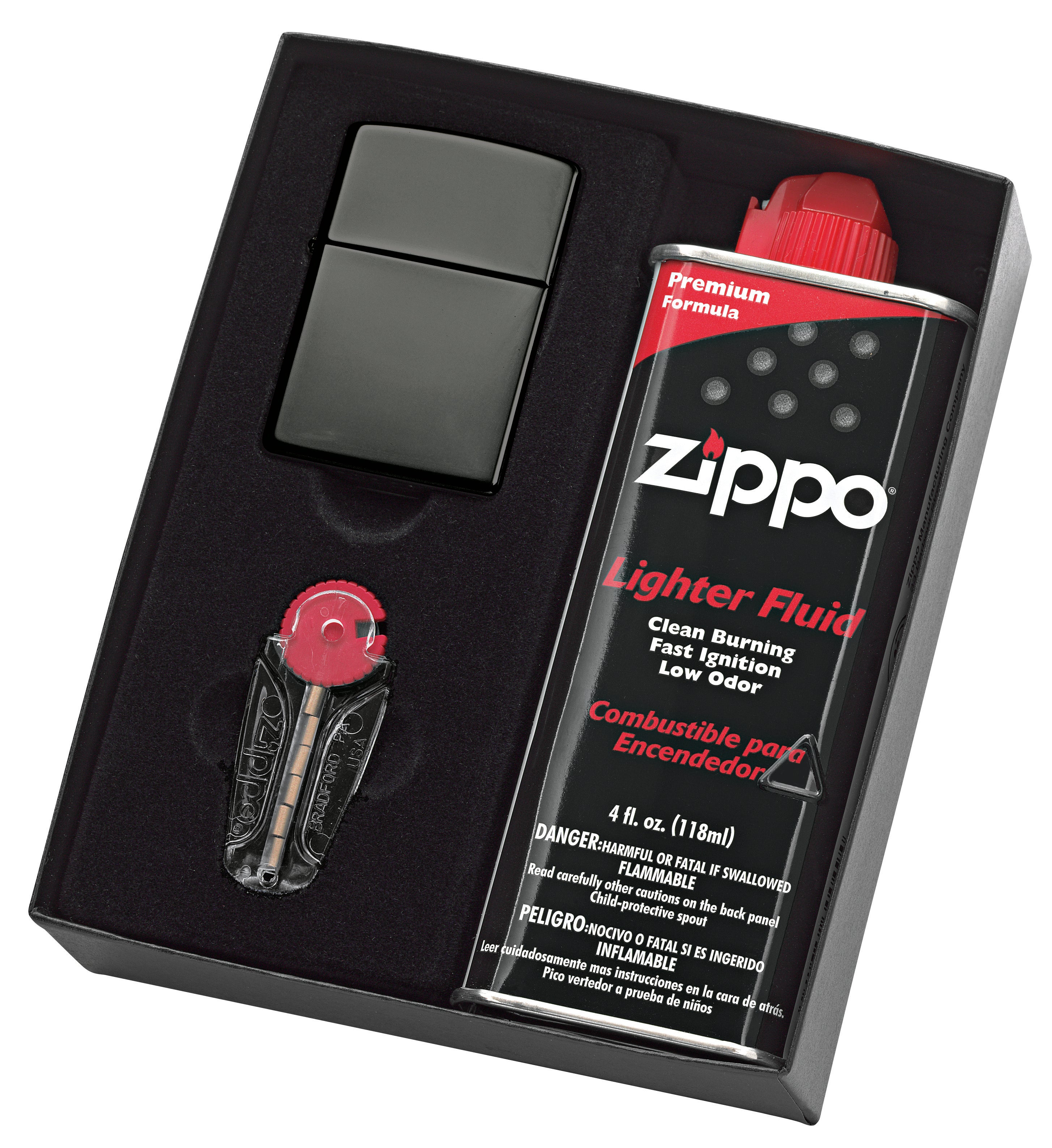 Zippo Black Ice Lighter with 125ml Fluids & Flints Gift Box