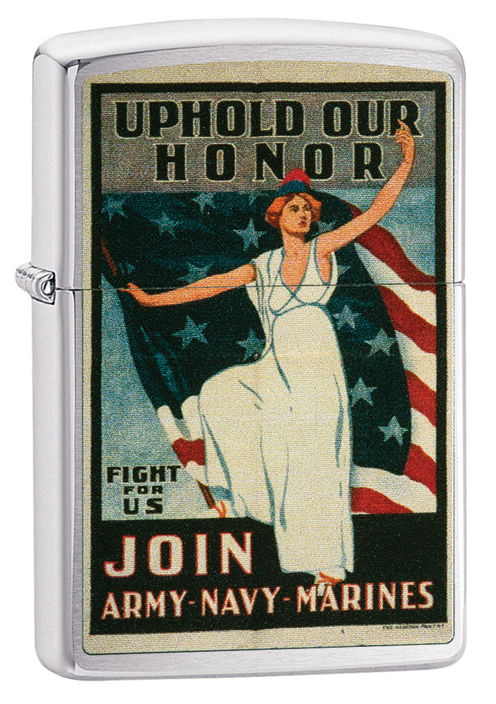 Zippo Windproof Lighter Uphold Our Honor Brushed Chrome